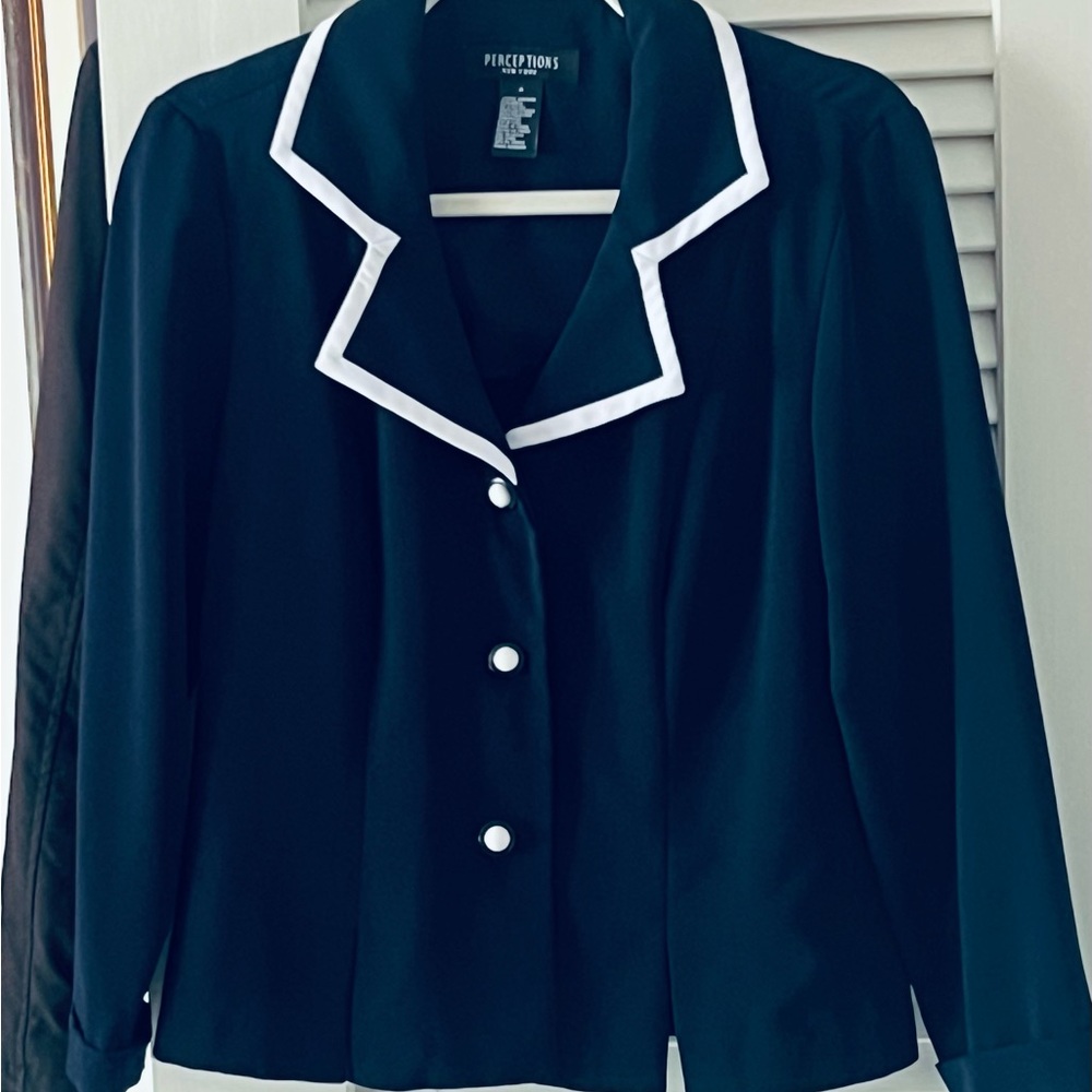 Perceptions Women's Navy Blazer with White Accents